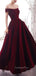 A-line Off-Shoulder Burgundy Velvet Long Evening Prom Dresses, Cheap Custom prom dresses, MR7528