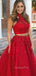 A-line High Neckline Beaded Tulle Appliques Two Piece Senior Halter Long Evening Prom Dresses, Cheap Custom Prom Dress, MR7529