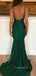 Green Elastic satin Spaghetti Straps mermaid Long Evening Prom Dresses, Cheap Custom Prom Dresses, MR7533