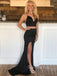 Two Pieces Black Satin Mermaid Long Evening Prom Dresses, Cheap Custom Prom Dress, MR7538