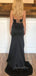 Two Pieces Black Satin Mermaid Long Evening Prom Dresses, Cheap Custom Prom Dress, MR7538