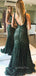 Green Sequin Mermaid V Neck Long Evening Prom Dresses, Cheap Custom Prom Dresses, MR7544