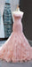 Pink Tulle Mermaid Sweetheart Ruffle Long Evening Prom Dresses, MR7558