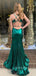 Mermaid Green Satin Spaghetti Straps Long Backless Evening Prom Dresses, Cheap Custom prom dresses, MR7564