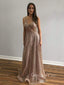 V-neck A-line Sequin Long Evening Prom Dresses, Cheap Custom Prom Dress, MR7621