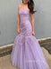 Lilac Tull Appliques Mermaid Spaghetti Straps Lace Long Evening Prom Dresses, MR7635