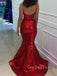 Mermaid V-neck Red Sparkly Long Straps Evening Prom Dresses, MR7644