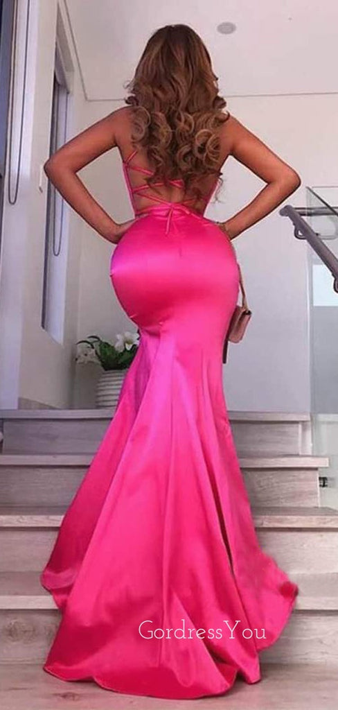 Azalea Satin Spaghetti Straps Mermaid Long Evening Prom Dresses, Cheap Custom Prom Dresses, MR7660