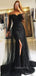 Off Shoulder Grey Lace Long Sleeves Mermaid Long Evening Prom Dresses, MR7675