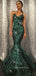 Green Sequin Mermaid V-neck Straps Long Evening Prom Dresses, Cheap Custom Prom Dresses, MR7679