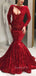 Mermaid Red Sequin Long Sleeves Long Evening Prom Dresses, Cheap Custom Prom Dresses, MR7687