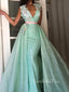 Deep V-neck Mint Green Sequin Mermaid Long Evening Prom Dresses, Cheap Custom Prom Dresses, MR7690