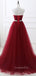 Burgundy Tulle A-line Beaded Strapless Long Evening Prom Dresses, Cheap Custom Prom Dress, MR7694