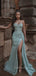 Mermaid Mint Green Sequin High Slit Long Strapless Evening Prom Dresses, Cheap Custom Prom Dresses, MR7699