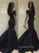 Off Shoulder Black Satin Mermaid Long Evening Prom Dresses, Cheap Custom prom dresses, MR7704