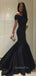 Off Shoulder Black Satin Mermaid Long Evening Prom Dresses, Cheap Custom prom dresses, MR7704