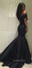 Off Shoulder Black Satin Mermaid Long Evening Prom Dresses, Cheap Custom prom dresses, MR7704