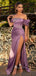 Off Shoulder Purple Satin  Beaded Long Backless Evening Prom Dresses, Cheap Custom prom dresses, MR7715