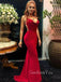 Mermaid Red Satin Spaghetti Straps Long Backless Evening Prom Dresses, Cheap Custom prom dresses, MR7748