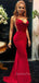 Mermaid Red Satin Spaghetti Straps Long Backless Evening Prom Dresses, Cheap Custom prom dresses, MR7748