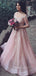 A-line Pink Tulle Appliques Lace Long Evening Prom Dresses, Cheap Custom Prom Dresses, MR7767