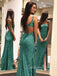 Green Sequin Spaghetti Straps  Long Mermaid Evening Prom Dresses, Cheap Custom Prom Dresses, MR7789