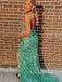 Green Sequin Mermaid Spaghetti Straps Long Evening Prom Dresses, Cheap Custom Prom Dresses, MR7795