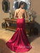 Sexy Deep V-neck Burgundy Satin Mermaid Long Evening Prom Dresses, Cheap Custom Prom Dresses, MR7815