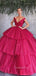 Ball Gown Burgundy Tulle V-neck Long Evening Prom Dresses, Cheap Custom Prom Dresses, MR7821