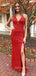 Red Sequin Mermaid Spaghetti Straps Long Evening Prom Dresses, Cheap Custom Prom Dresses, MR7834