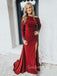 Off Shoulder Long Sleeves Burgundy Velvet Sheath Long Evening Prom Dresses, Custom Prom Dresses, MR7840