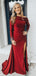 Off Shoulder Long Sleeves Burgundy Velvet Sheath Long Evening Prom Dresses, Custom Prom Dresses, MR7840