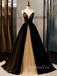 A-line Black Tulle Spaghetti Straps Long Evening Prom Dresses, Cheap Custom Prom Dress, MR7841