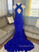 Royal Blue Sequin Mermaid Halter Long Evening Prom Dresses, Cheap Custom Prom Dresses, MR7892