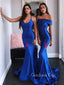 Sexy Mermaid Royal Blue Satin Long Evening Prom Dresses, Cheap Custom Prom Dress, MR7903