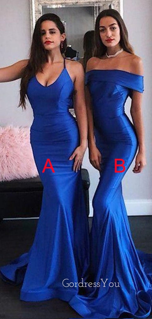 Sexy Mermaid Royal Blue Satin Long Evening Prom Dresses, Cheap Custom Prom Dress, MR7903