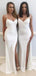 Mermaid White Chiffon Spaghetti Straps Long Evening Prom Dresses, Beach Wedding Dresses, MR8083