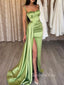 Mermaid Spaghetti Straps Satin Side Slit Long Evening Prom Dresses, Cheap Custom prom dresses, MR8353