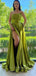 A-line Satin Strapless Long Side Slit Evening Prom Dresses, Cheap Custom prom dresses, MR8358