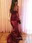 Simple Mermaid Red Satin Spaghetti Straps Long Evening Prom Dresses, Cheap Custom prom dresses, MR8379