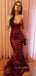 Simple Mermaid Red Satin Spaghetti Straps Long Evening Prom Dresses, Cheap Custom prom dresses, MR8379