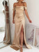 Off Shoulder Satin Long Side Slit Evening Prom Dresses, Cheap Custom prom dresses, MR8386