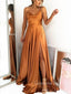 Simple Burnt Orange satin Spaghetti Straps Long Evening Prom Dresses, Cheap Custom prom dresses, MR8387