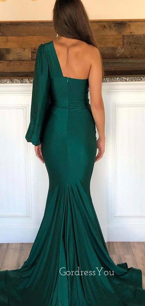 Dark Greed One Shoulder Long Sleeves Long Mermaid Evening Prom Dresses, Cheap Custom prom dresses, MR8389