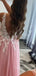 V-neck Pink Tulle Appliques A-line Long Evening Prom Dresses, Cheap Custom prom dresses, MR8403