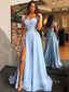 Blue A-line Side Slit Long Evening Prom Dresses, Cheap Custom prom dresses, MR8404