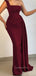 One Shoulder Mermaid Burgundy Satin Long Evening Prom Dresses, Cheap Custom Prom Dresses, MR8425