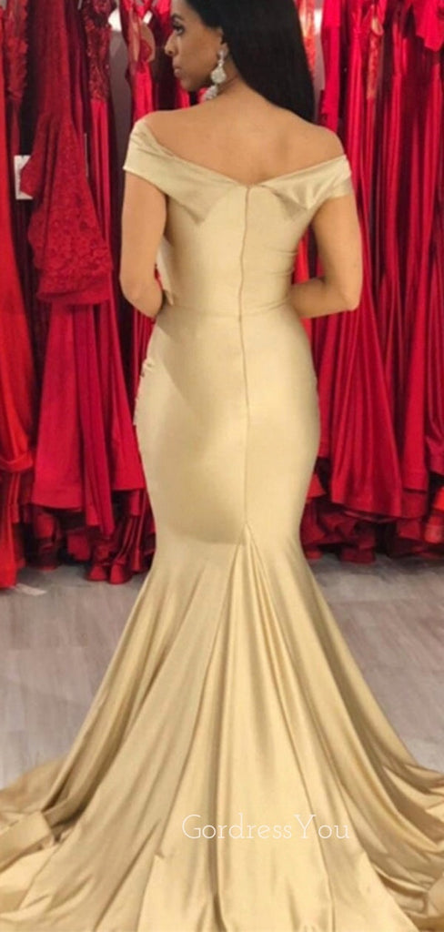 Off Shoulder Satin Mermaid Long Evening Prom Dresses, Cheap Custom Prom Dresses, MR8433