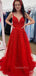 A-line Red Tulle Appliques Spaghetti Straps Long Evening Prom Dresses, Cheap Custom Prom Dresses, MR8445