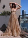 A-line Gold Sparkly Strapless Long Evening Prom Dresses, Cheap Custom Prom Dresses, MR8450